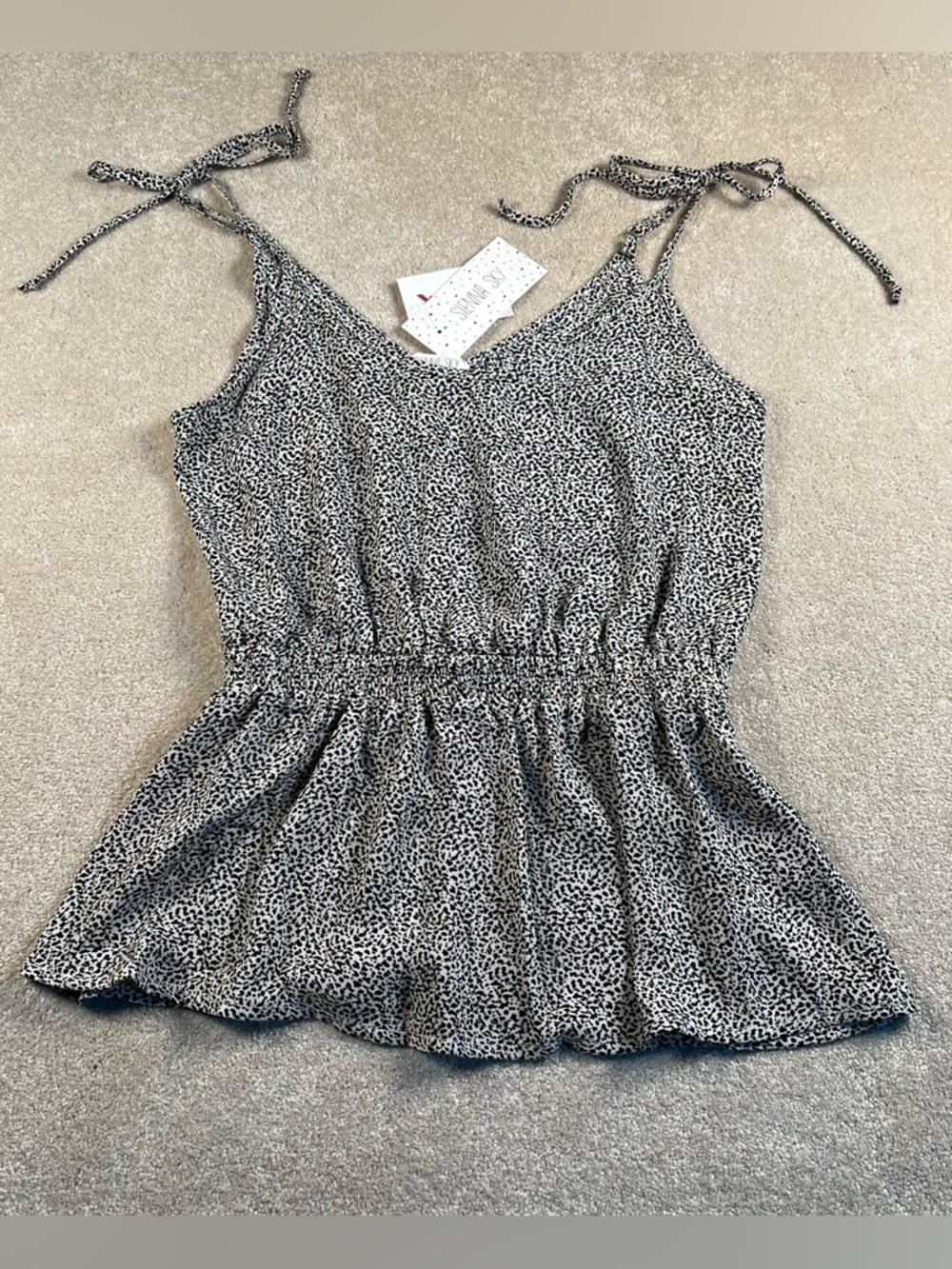 Animal Print Tank Black White Spaghetti Strap Tie Empire Waist NWT Women's Small